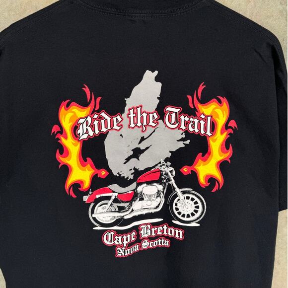 VTG Y2K Biker Flame T Shirt Sz XL Black Motorcycle Choppers Cape Breton - Picture 4 of 7